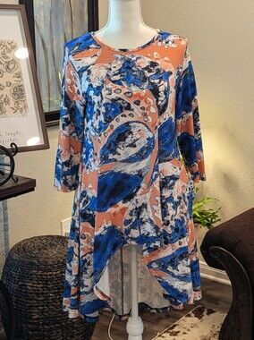 Abstract Print High-Low Tunic in Blue and Peach